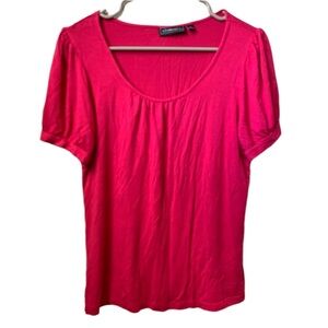 ELEMENTZ Women’s Hot Pink Rounded Neck Short Banded Sleeve Blouse